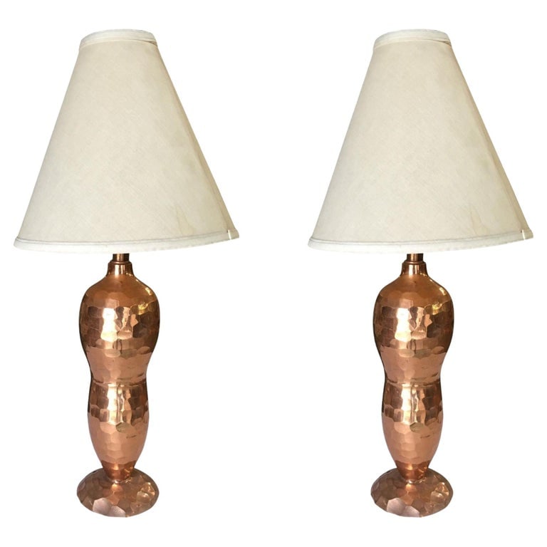 Mission Inspired Hand-Hammered Peanut Shaped Copper Lamp, Pair (1 of 7)