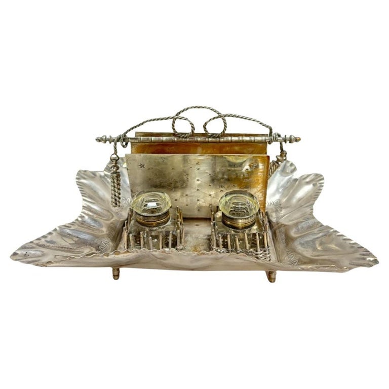 Late 1800's Double Ink Well & Letter Holder- From Agne's Moorehead Estate: Unearthed at an estate sale from Agnes Moorehead with AG-branded stationery, Agnes Robertson Moorehead, an iconic American actress, left an indelible mark on radio, stage, film, and television over he