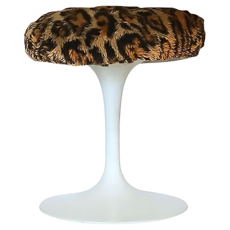 Eero Saarinen "Tulip" White Stool for Knoll W/ Leopard Print Seat (1 of 4)