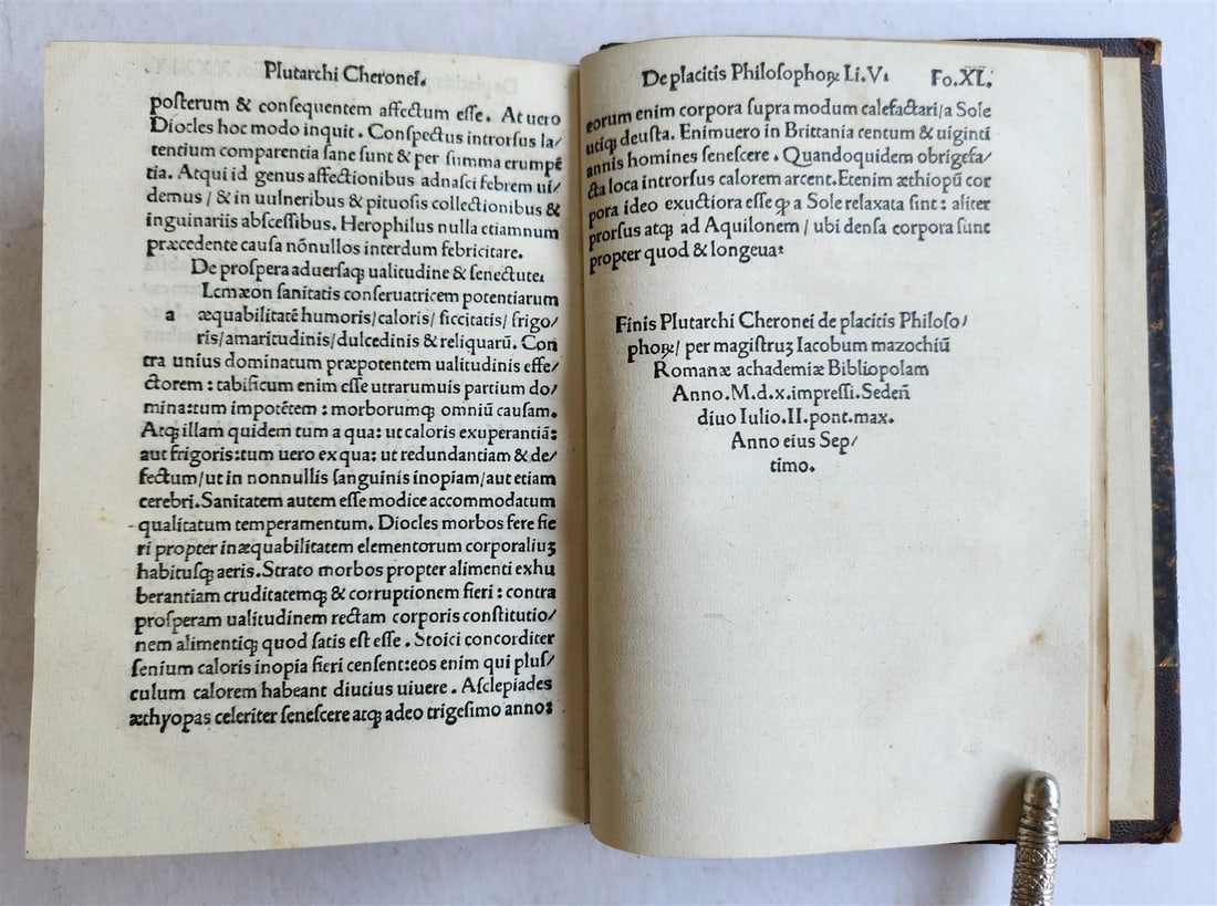 1510 POST-INCUNABULA Pseudo-Plutarch ANTIQUE De Placitis Philosophorum VERY RARE - 3