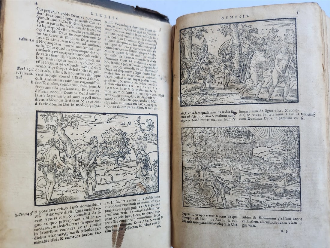 1562 BIBLE ILLUSTRATED antique ORIGINAL PIGSKIN BINDING LATIN BIBLIA SACRA 16 c. - 11