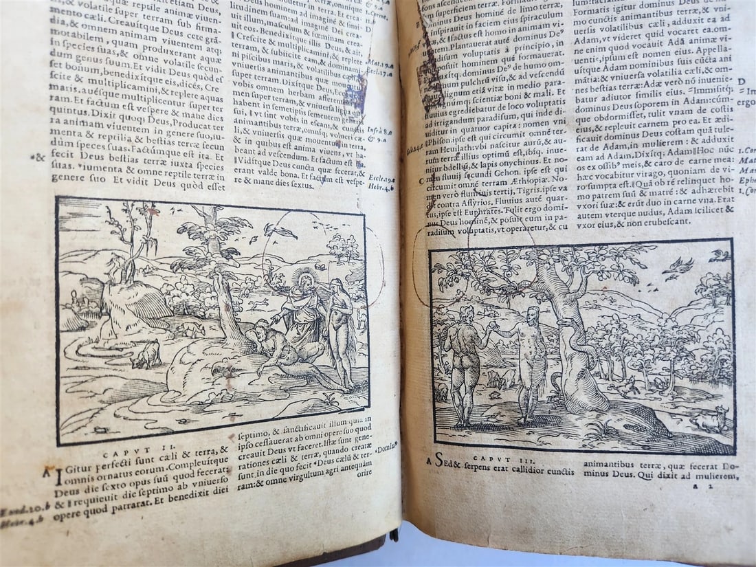 1562 BIBLE ILLUSTRATED antique ORIGINAL PIGSKIN BINDING LATIN BIBLIA SACRA 16 c. - 12