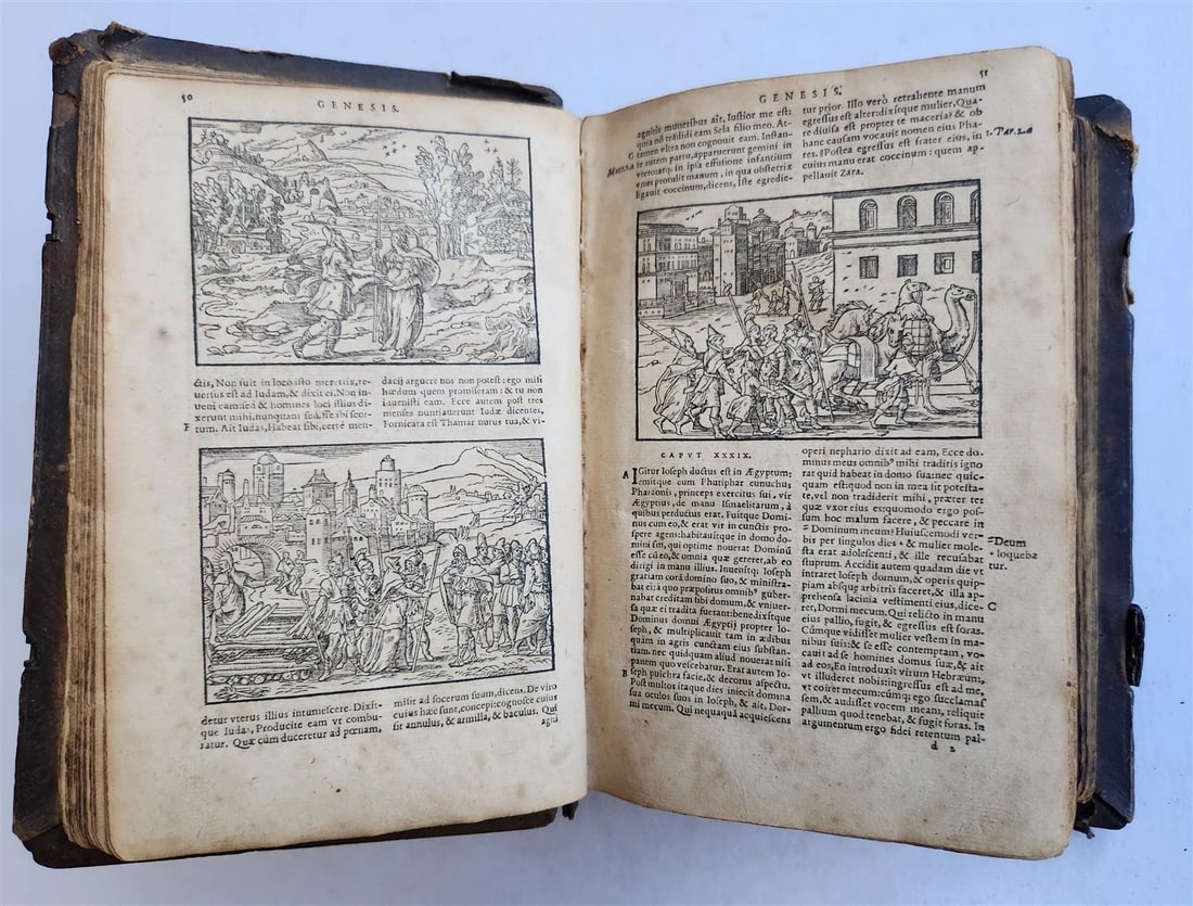 1562 BIBLE ILLUSTRATED antique ORIGINAL PIGSKIN BINDING LATIN BIBLIA SACRA 16 c. - 13