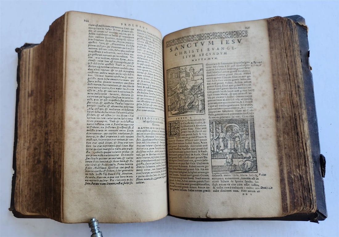 1562 BIBLE ILLUSTRATED antique ORIGINAL PIGSKIN BINDING LATIN BIBLIA SACRA 16 c. - 14