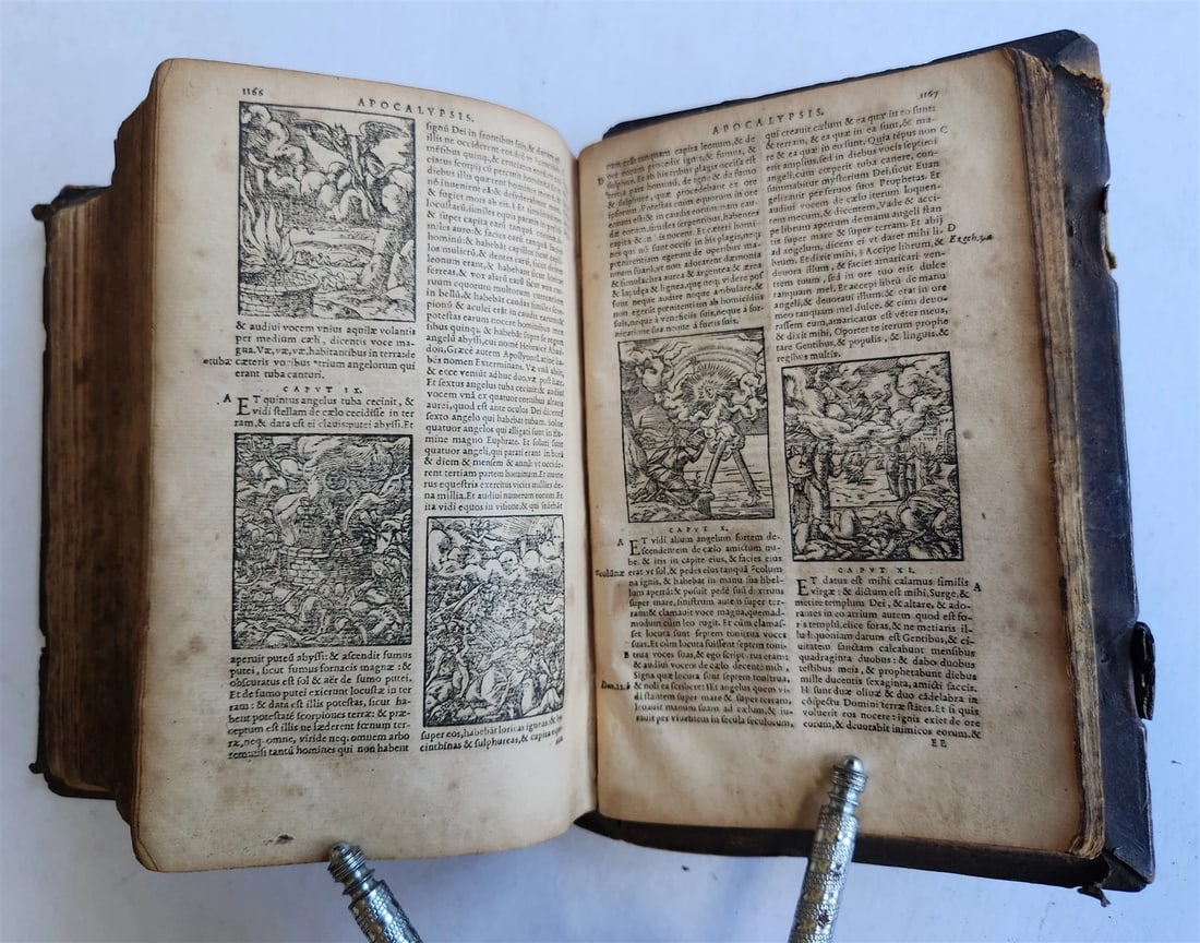1562 BIBLE ILLUSTRATED antique ORIGINAL PIGSKIN BINDING LATIN BIBLIA SACRA 16 c. - 15