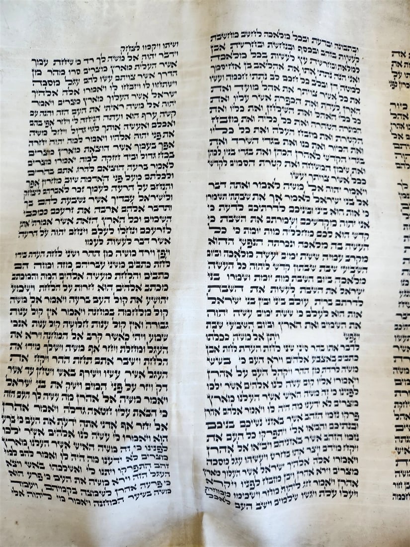TORAH SCROLL FRAGMENT VELLUM MANUSCRIPT 19th century ANTIQUE Book of EXODUS - 10