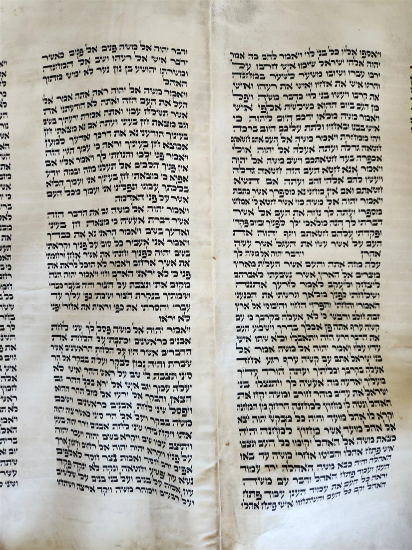 TORAH SCROLL FRAGMENT VELLUM MANUSCRIPT 19th century ANTIQUE Book of EXODUS - 11