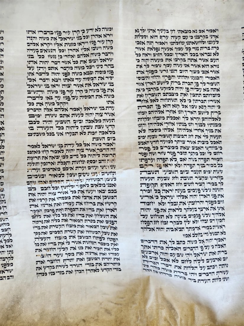 TORAH SCROLL FRAGMENT VELLUM MANUSCRIPT 19th century ANTIQUE Book of EXODUS - 12