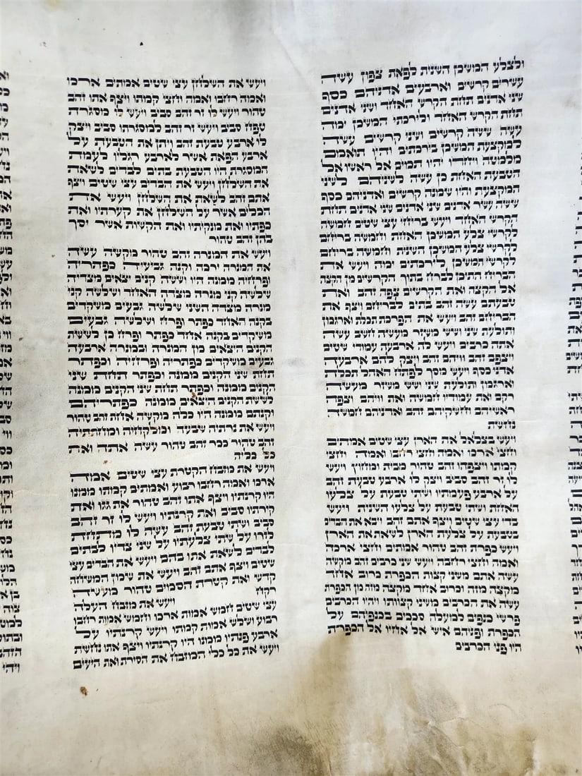 TORAH SCROLL FRAGMENT VELLUM MANUSCRIPT 19th century ANTIQUE Book of EXODUS - 14