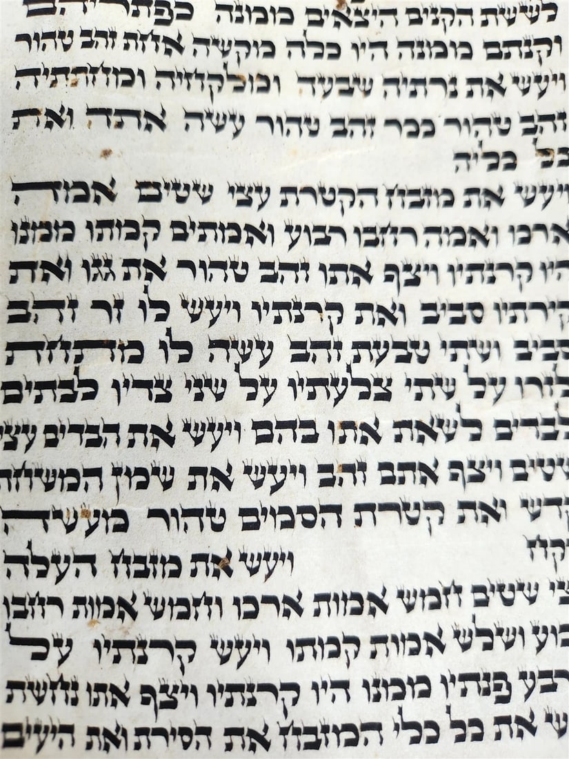 TORAH SCROLL FRAGMENT VELLUM MANUSCRIPT 19th century ANTIQUE Book of EXODUS - 16