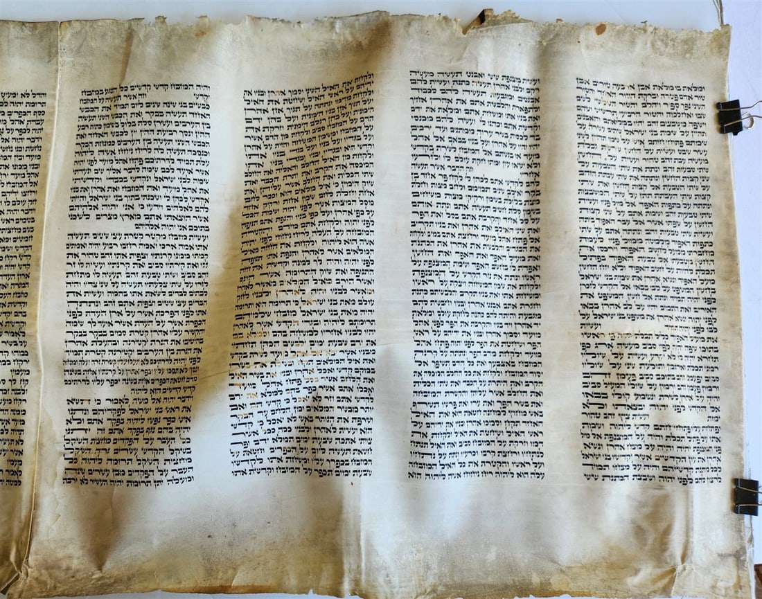 TORAH SCROLL FRAGMENT VELLUM MANUSCRIPT 19th century ANTIQUE Book of EXODUS - 5