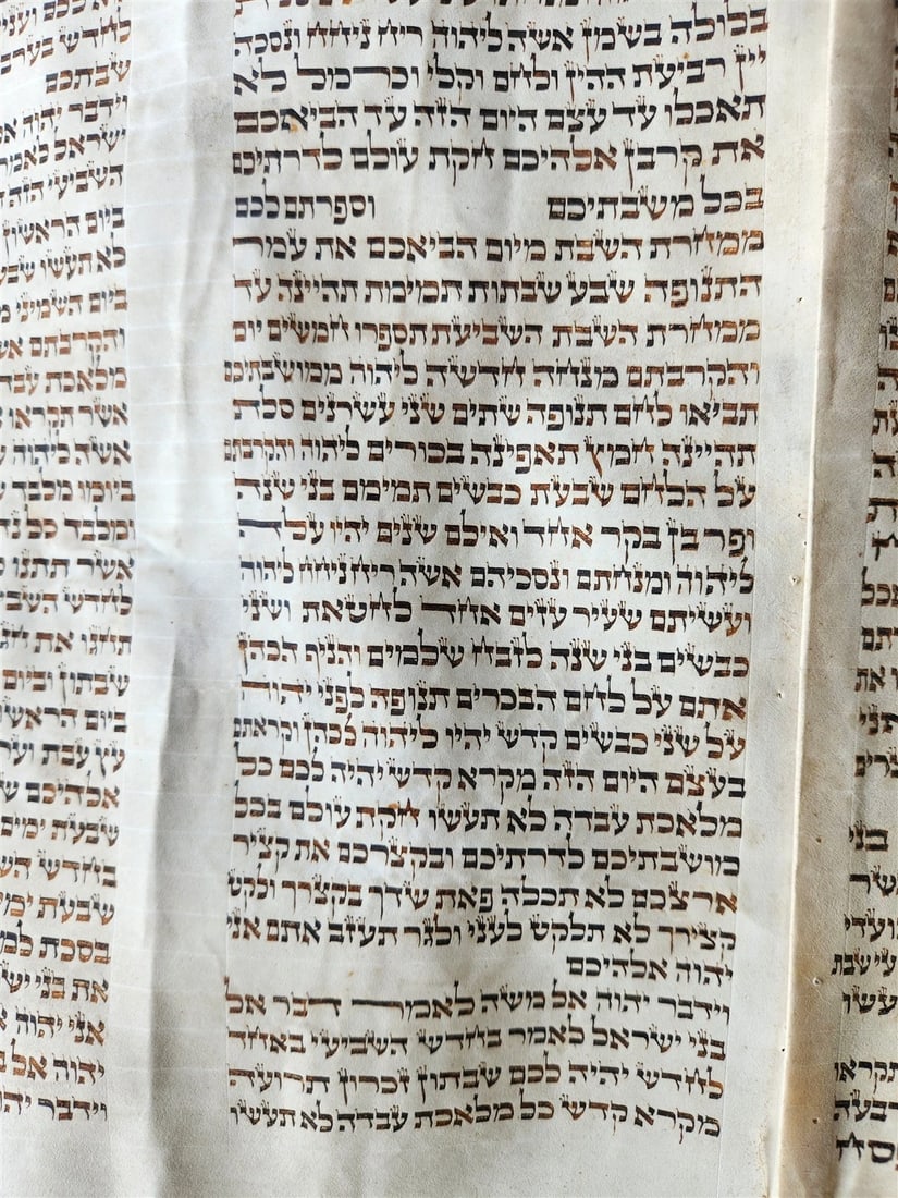 TORAH SCROLL FRAGMENT MANUSCRIPT on VELLUM 19th c. ANTIQUE BIBLE Leviticus 8-27 - 11