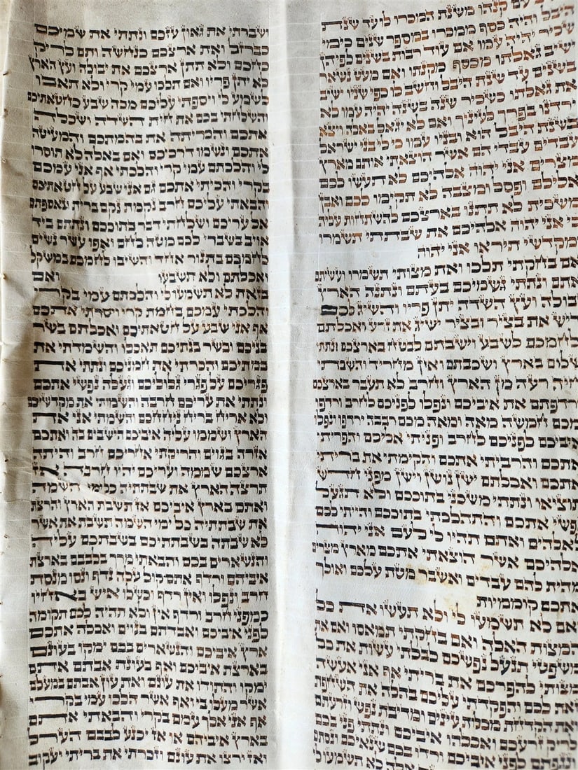 TORAH SCROLL FRAGMENT MANUSCRIPT on VELLUM 19th c. ANTIQUE BIBLE Leviticus 8-27 - 16