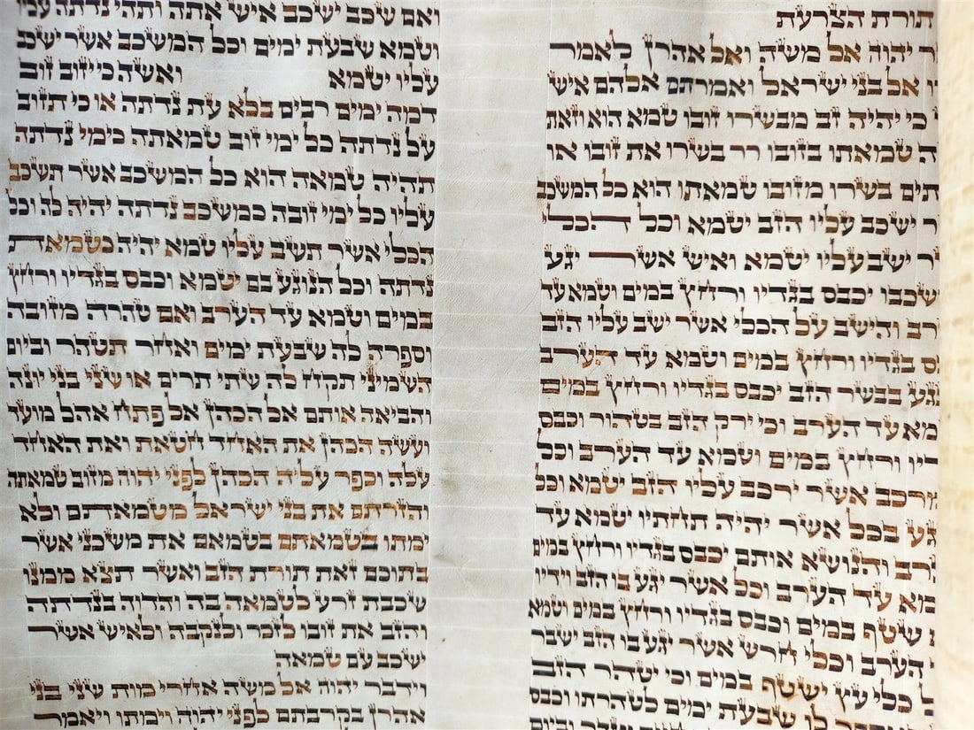TORAH SCROLL FRAGMENT MANUSCRIPT on VELLUM 19th c. ANTIQUE BIBLE Leviticus 8-27 - 3