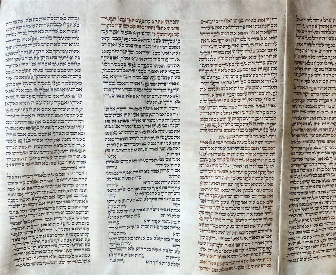TORAH SCROLL FRAGMENT MANUSCRIPT on VELLUM 19th c. ANTIQUE BIBLE Leviticus 8-27 - 6