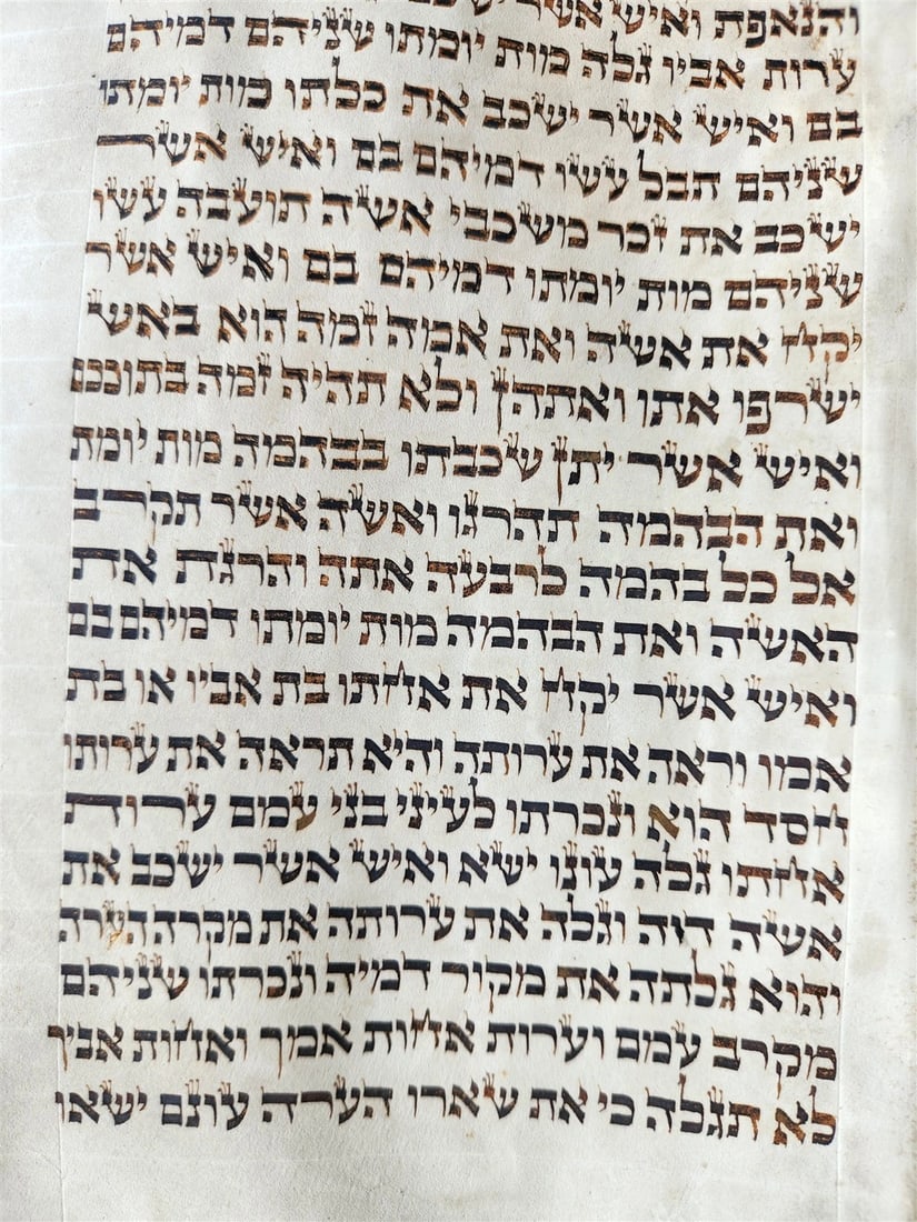 TORAH SCROLL FRAGMENT MANUSCRIPT on VELLUM 19th c. ANTIQUE BIBLE Leviticus 8-27 - 9