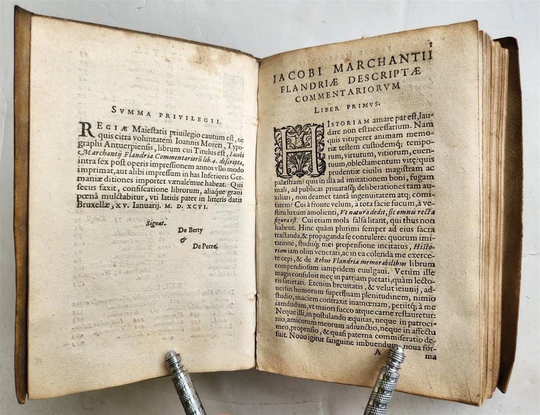 1596 HISTORY of FLANDRIA by Jacobus MARCHANTIUS antique VELLUM Plantin Press - 8