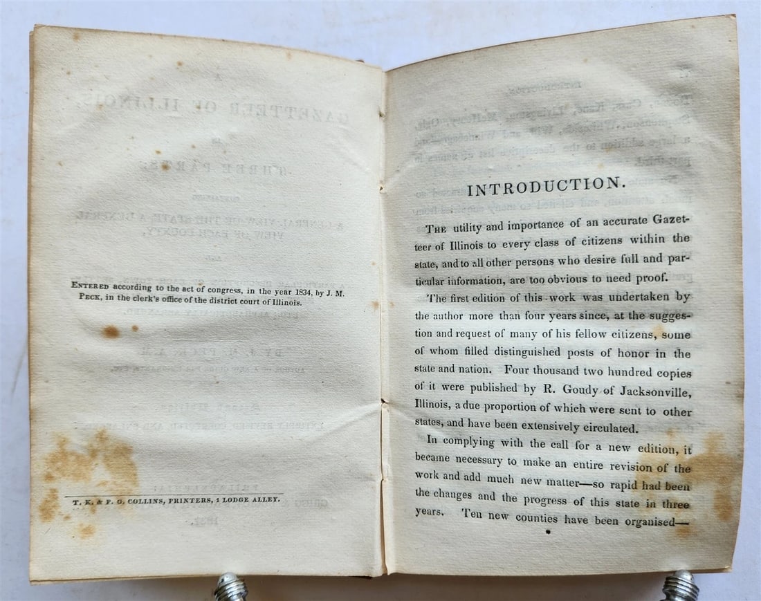 1837 PECK'S NEW GAZETTEER of ILLINOIS antique AMERICANA - 3