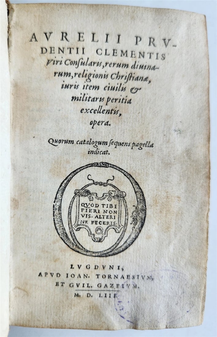 1553 POETRY by PRUDENTIUS antique 16th CENTURY vellum binding: Title: 1553 POETRY by PRUDENTIUS antique 16th CENTURY vellum binding Description: Prudentius Clemens, Aurelius Viri consulares, rerum divinarum, religionis christianae, iuris item civilis & militaris 