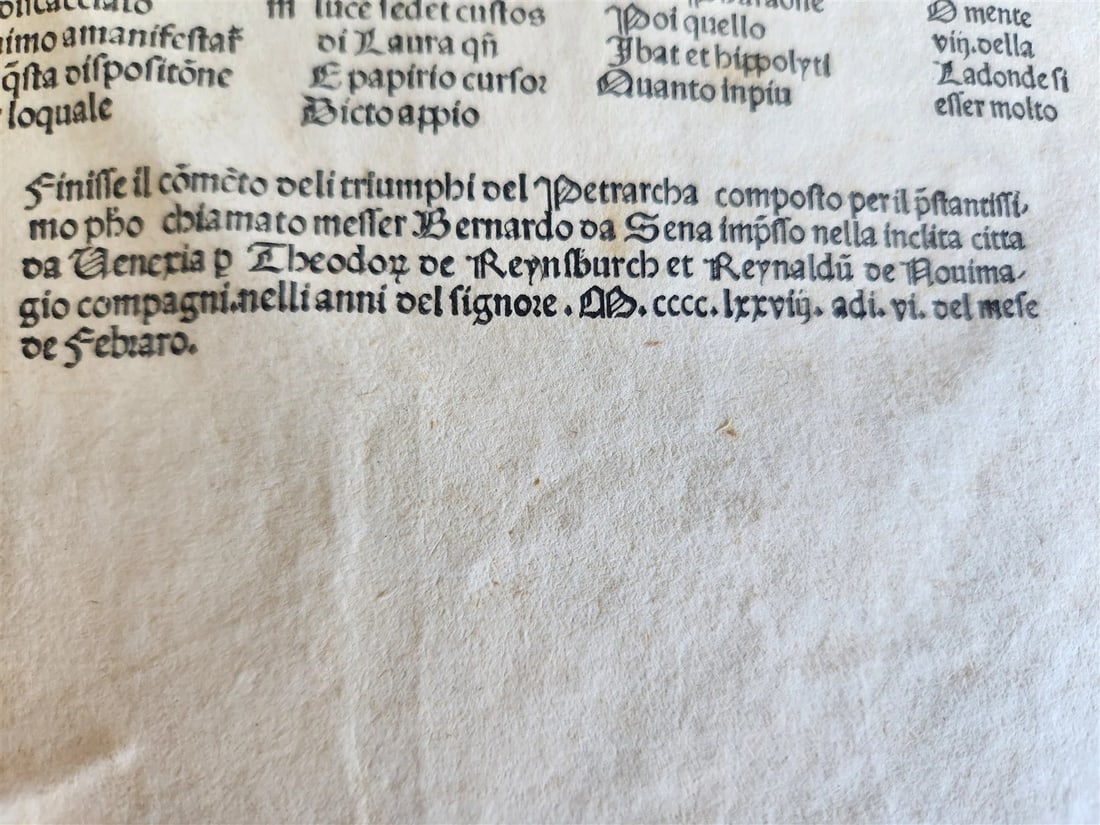 1478 INCUNABULA FRANCESCO PETRARCA by Bernardo Lapini da Siena antique FOLIO - 3