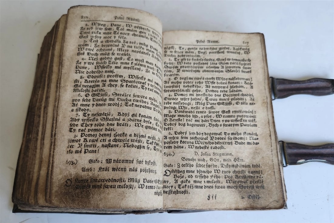 1803 DEVOTIONAL BOOK in CZECH LANGUAGE antique DECORATIVE BRASS BINDING w/CLASPS - 11