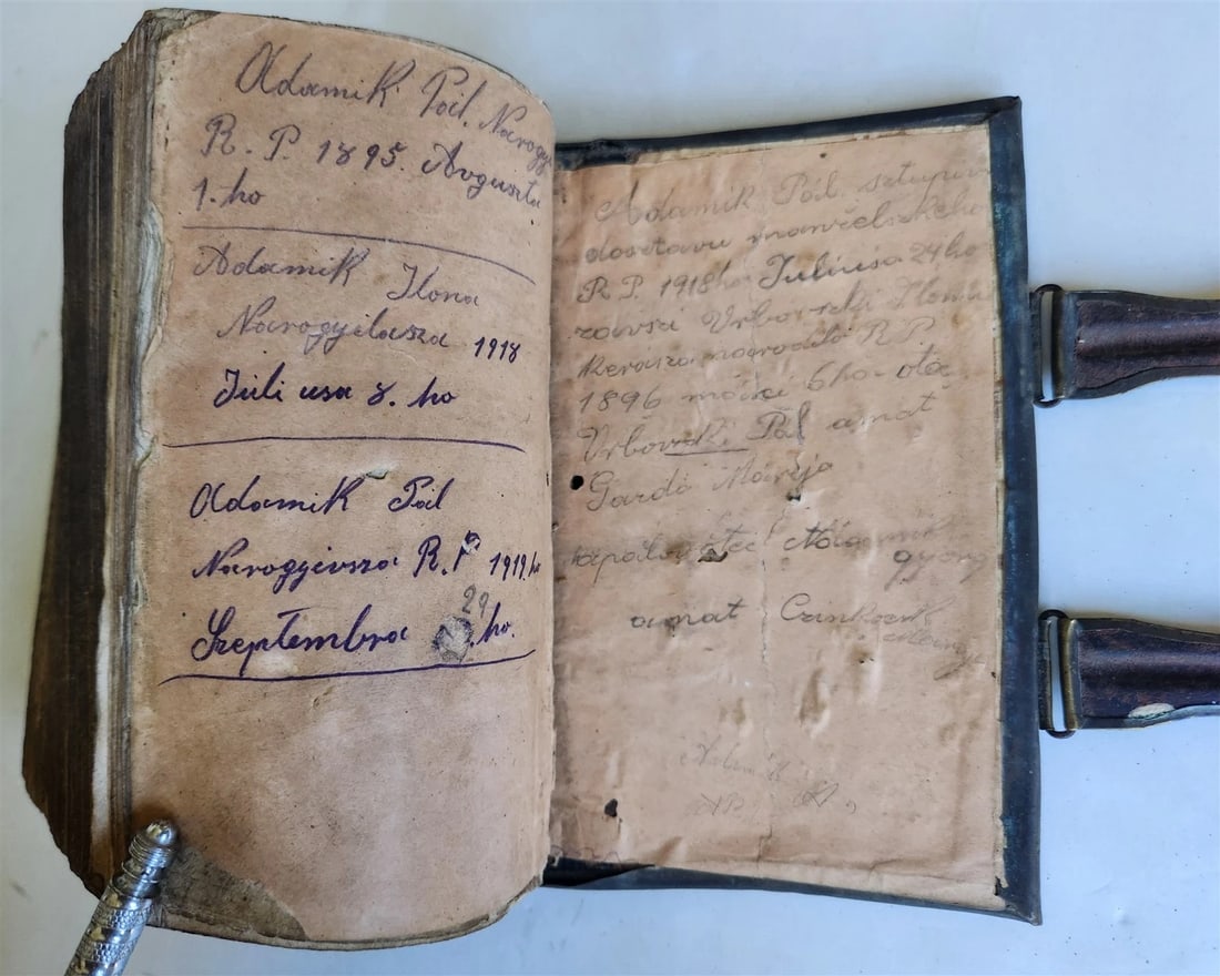 1803 DEVOTIONAL BOOK in CZECH LANGUAGE antique DECORATIVE BRASS BINDING w/CLASPS - 15