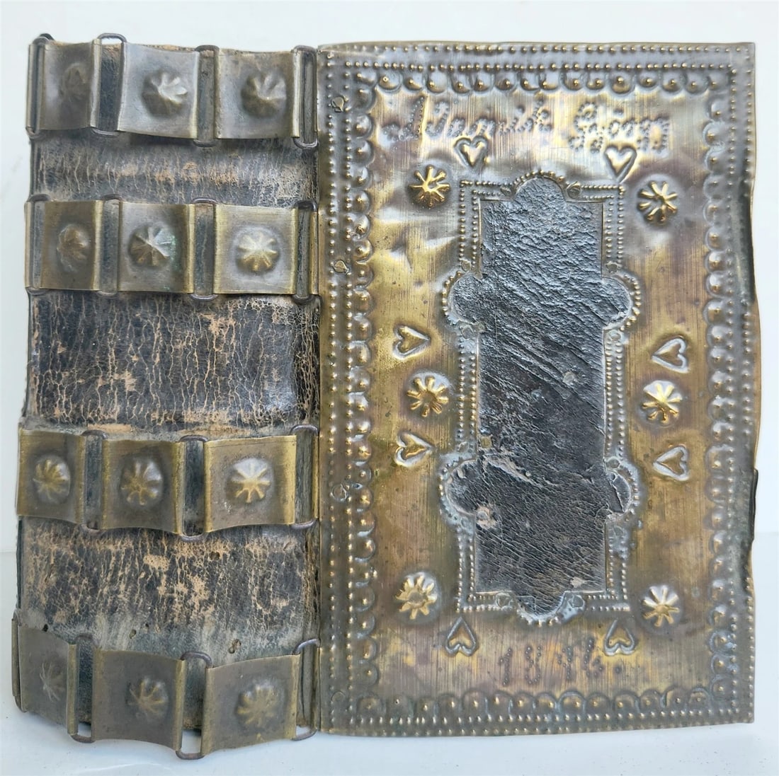 1803 DEVOTIONAL BOOK in CZECH LANGUAGE antique DECORATIVE BRASS BINDING w/CLASPS - 3