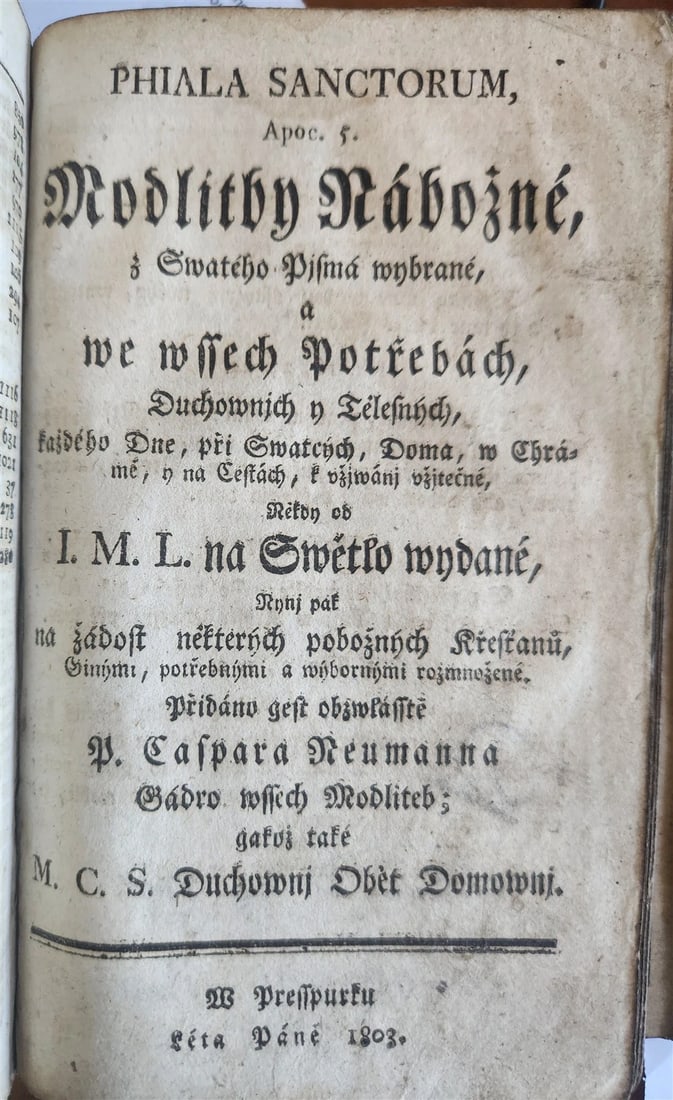 1803 DEVOTIONAL BOOK in CZECH LANGUAGE antique DECORATIVE BRASS BINDING w/CLASPS - 4