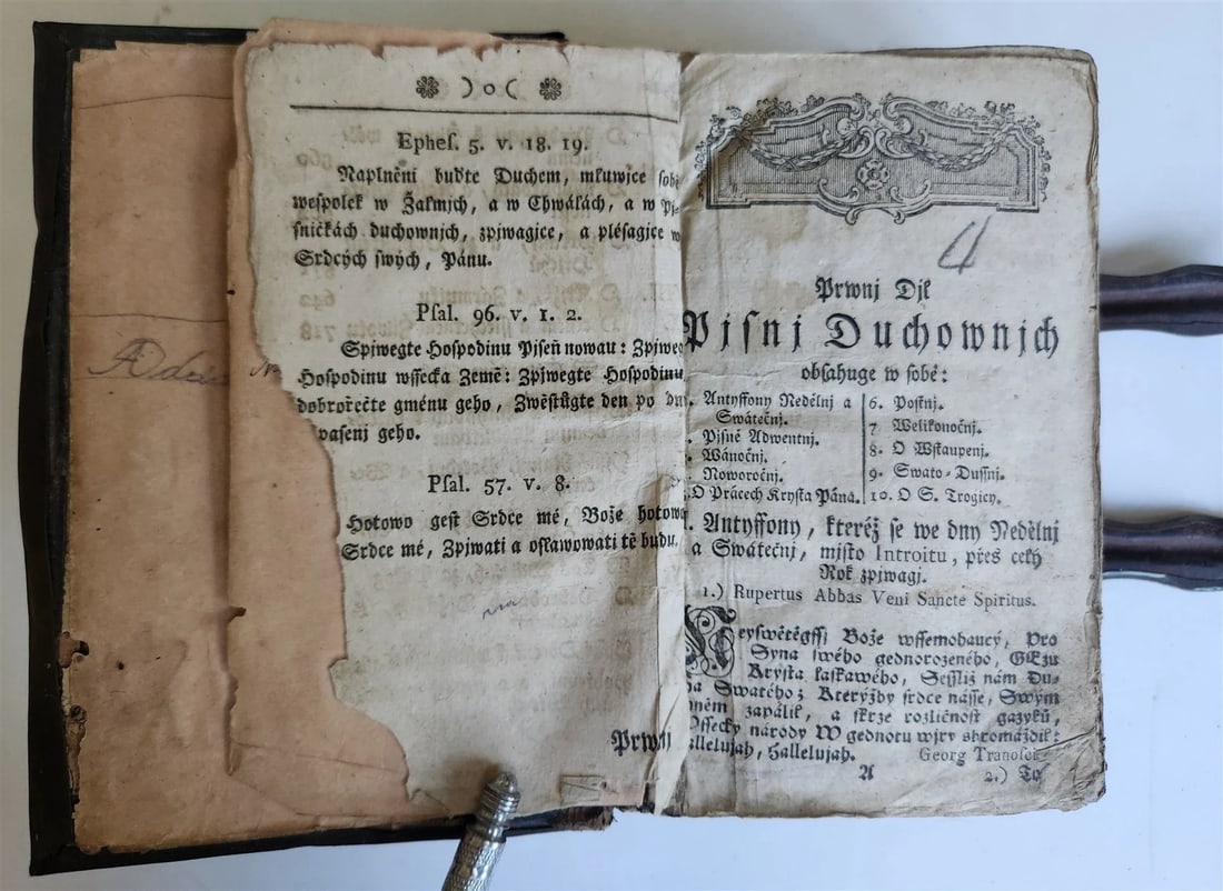 1803 DEVOTIONAL BOOK in CZECH LANGUAGE antique DECORATIVE BRASS BINDING w/CLASPS - 9