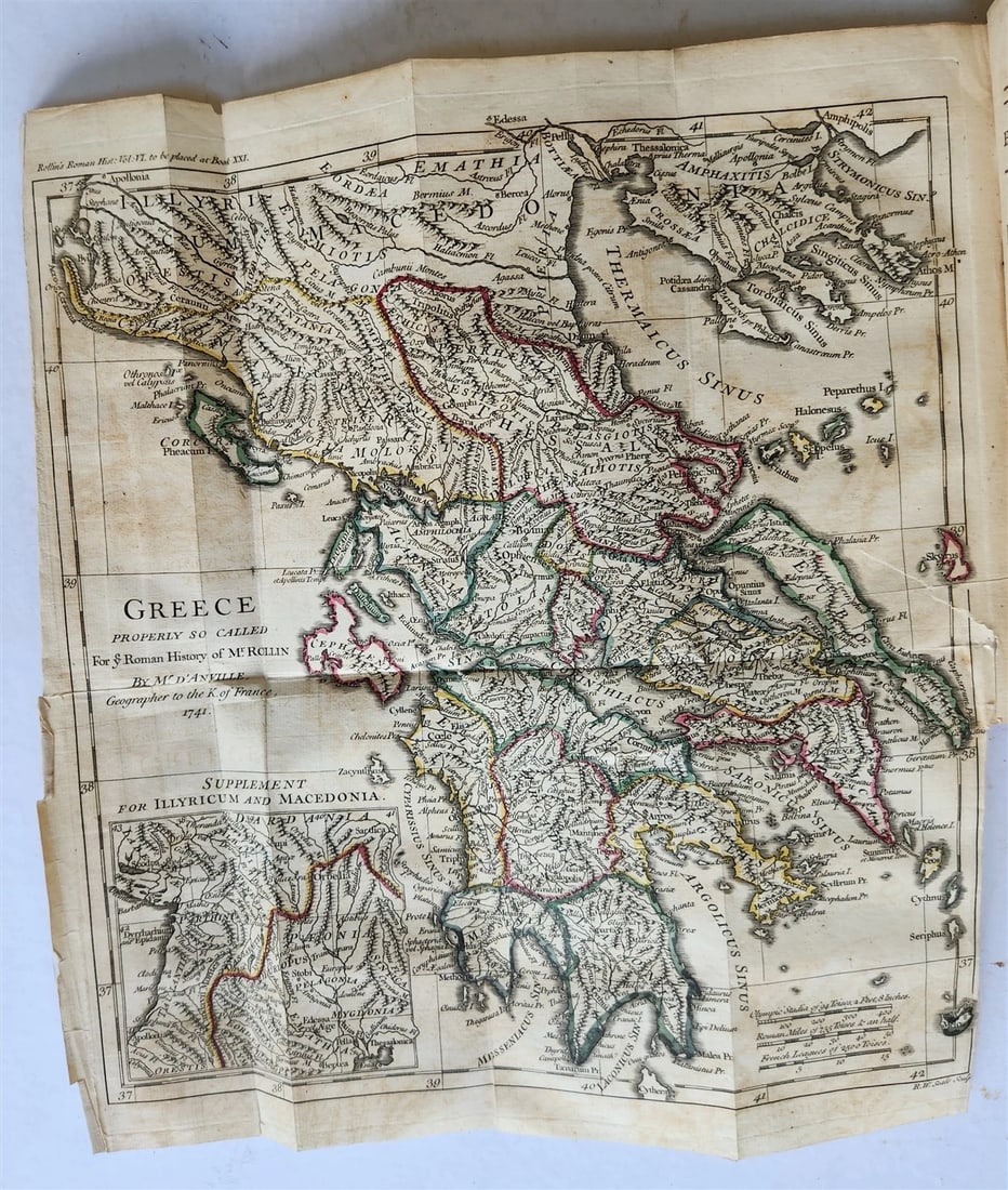1754 ROMAN HISTORY by ROLLIN 12 VOLUMES antique ILLUSTRATED w/ MAPS - 12