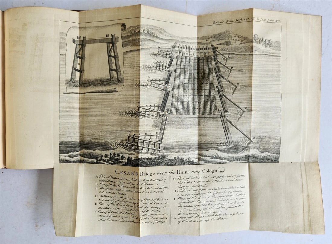 1754 ROMAN HISTORY by ROLLIN 12 VOLUMES antique ILLUSTRATED w/ MAPS - 17