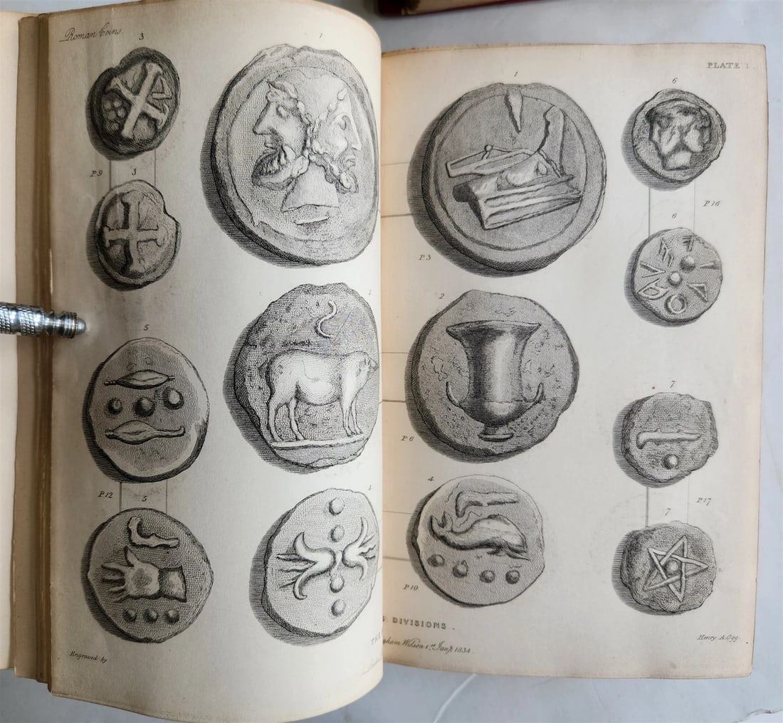 1834 DESCRIPTIVE CATALOGUE of RARE ROMAN COINS by AKERMAN antique ILLUSTRATED - 14
