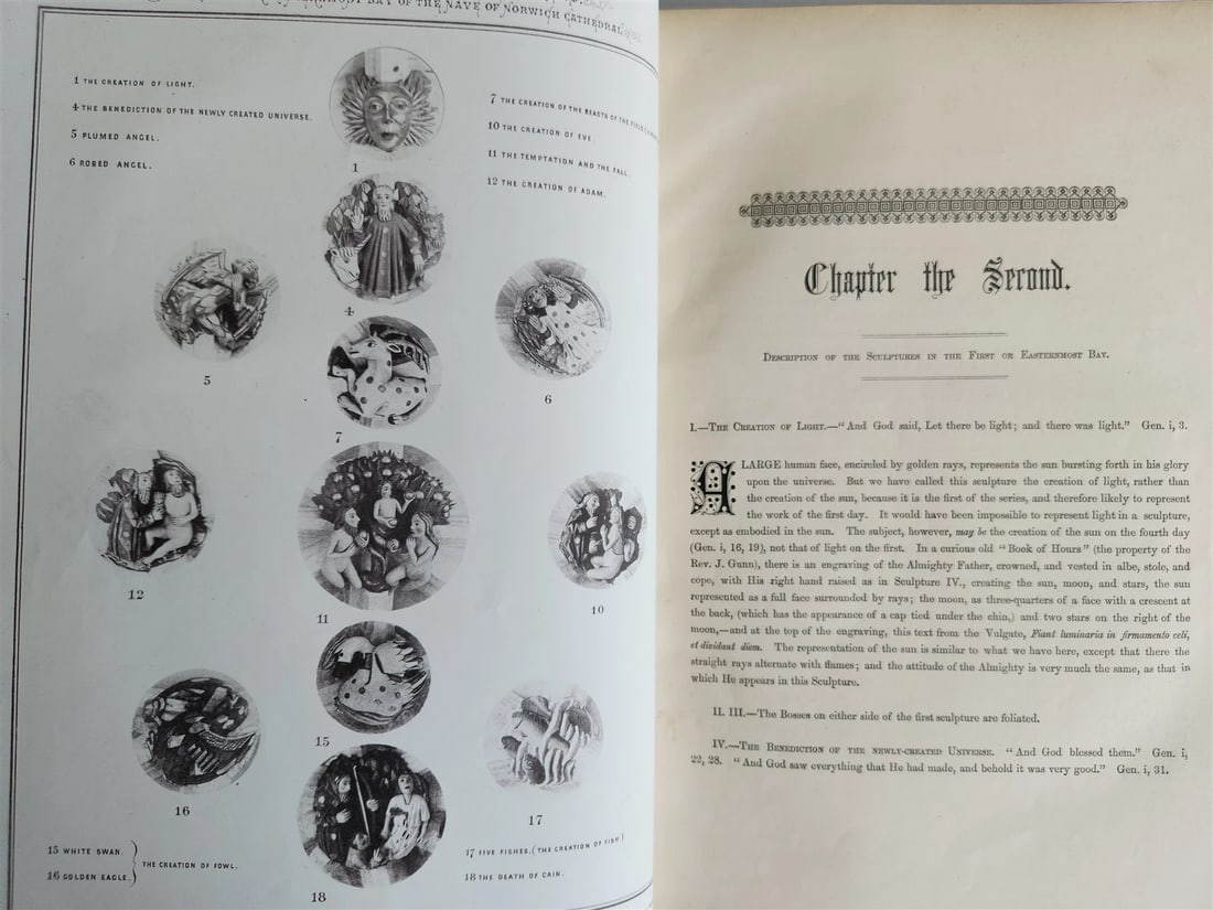 1876 ANCIENT SCULPTURES in ROOF of NORWICH CATHEDRAL antique ILLUSTRATED FOLIO - 4