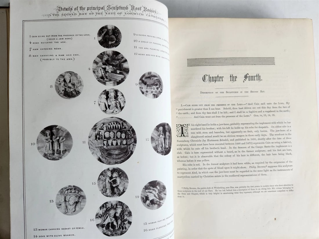 1876 ANCIENT SCULPTURES in ROOF of NORWICH CATHEDRAL antique ILLUSTRATED FOLIO - 6