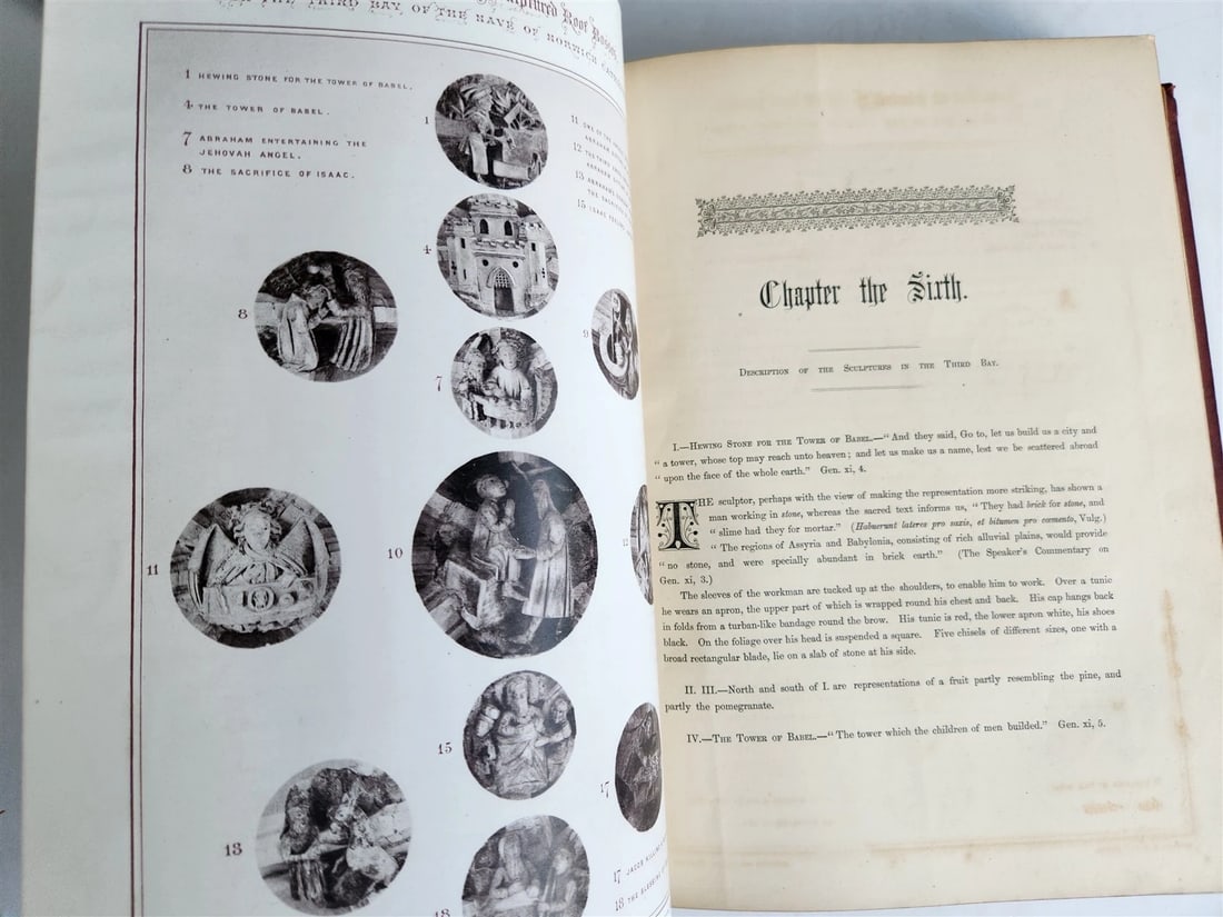 1876 ANCIENT SCULPTURES in ROOF of NORWICH CATHEDRAL antique ILLUSTRATED FOLIO - 8