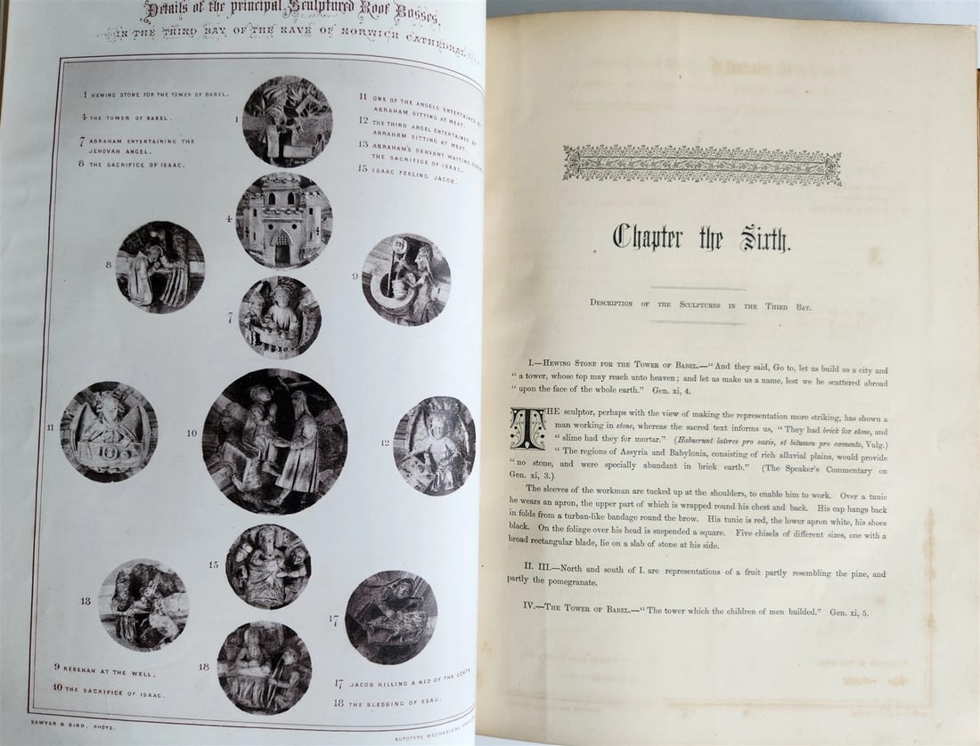 1876 ANCIENT SCULPTURES in ROOF of NORWICH CATHEDRAL antique ILLUSTRATED FOLIO - 9