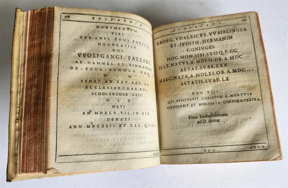 1624 FUNERAL INSCRIPTIONS - EPITAPHS in AUGSBURG GERMANY antique VELLUM BINDING - 10