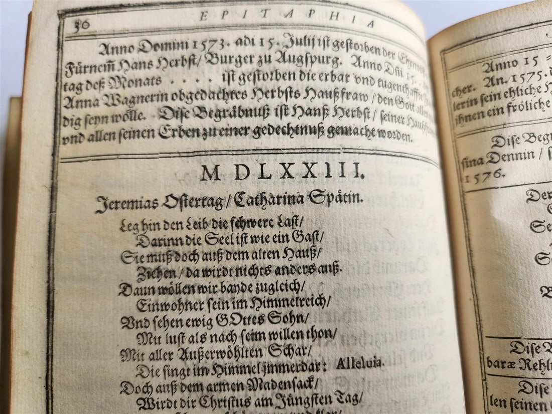 1624 FUNERAL INSCRIPTIONS - EPITAPHS in AUGSBURG GERMANY antique VELLUM BINDING - 16