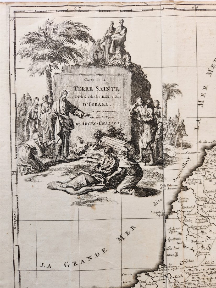 1707 BIBLICAL MAP of HOLY LAND Divided according to12 Tribes of Israel antique - 2