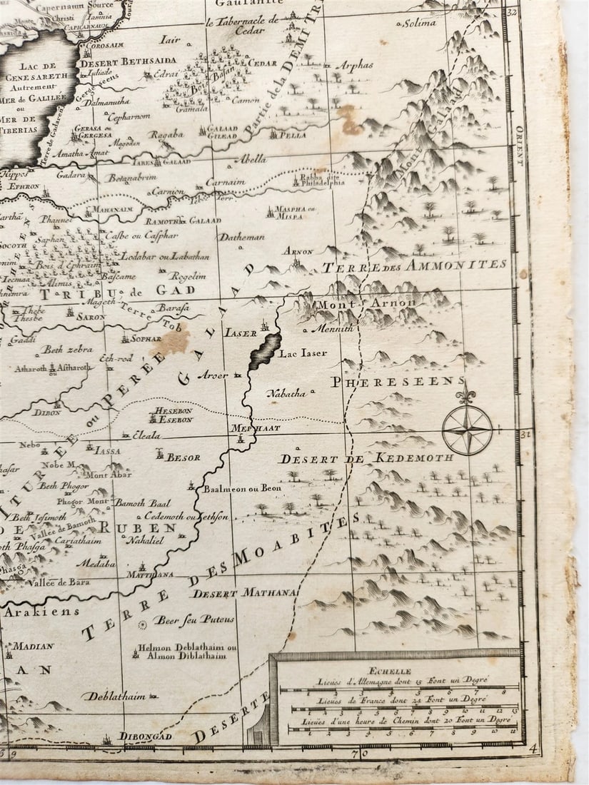 1707 BIBLICAL MAP of HOLY LAND Divided according to12 Tribes of Israel antique - 3