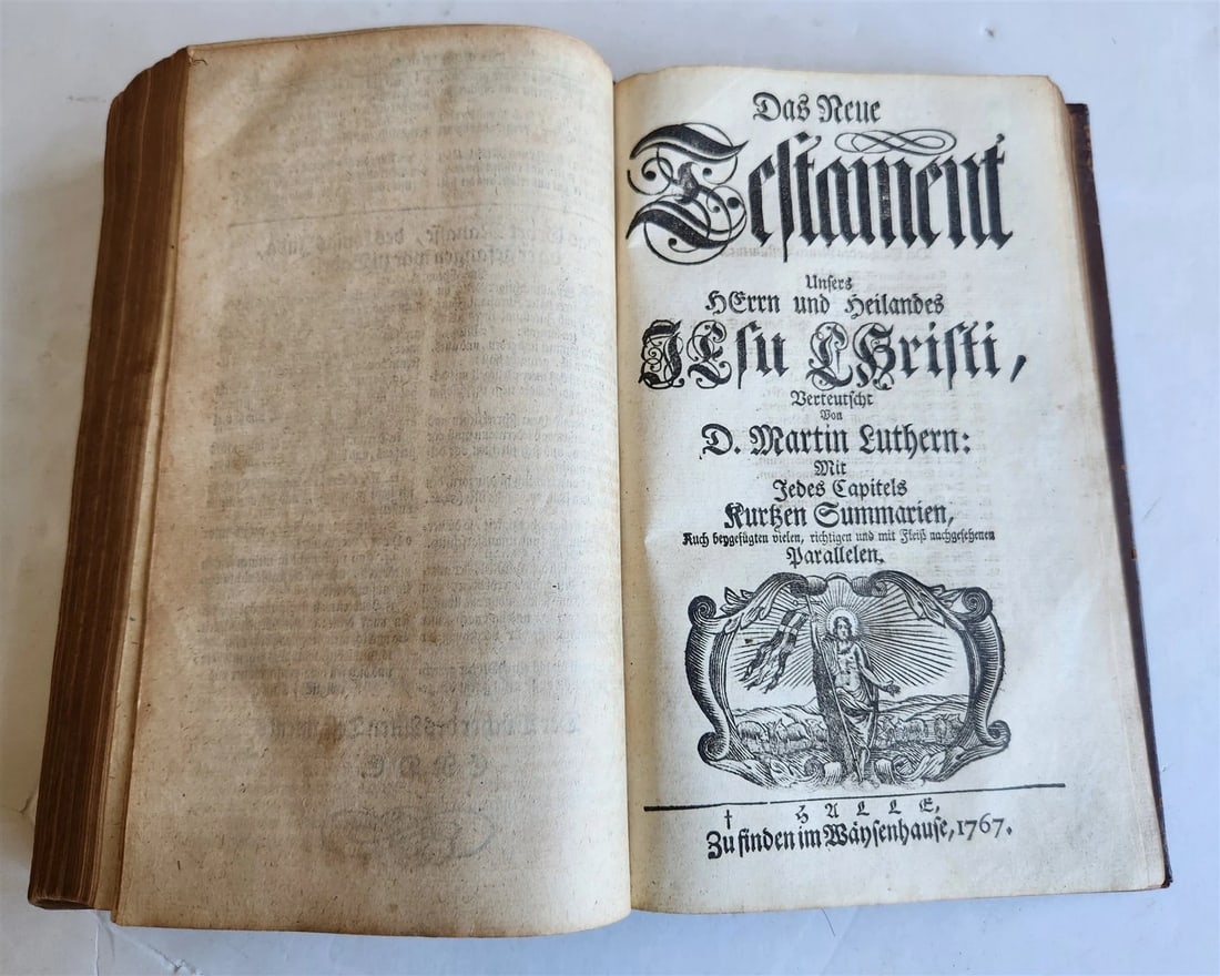 1767 BIBLE in GERMAN antique OLD & NEW TESTAMENT Canstein octavo M.LUTHER Bible - 3