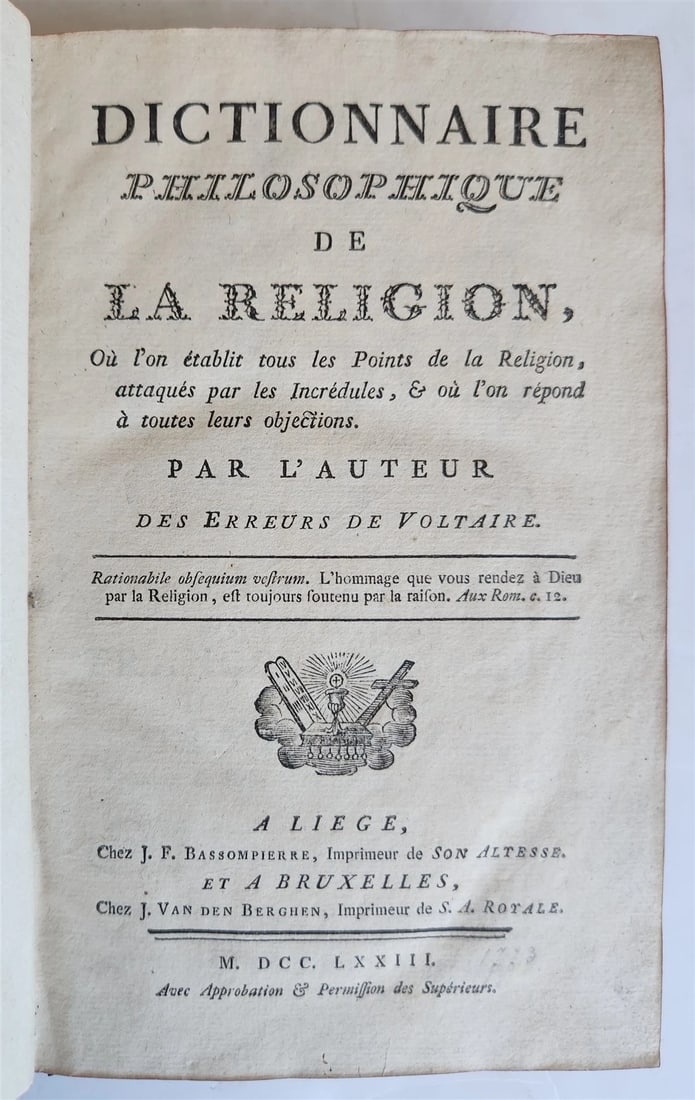 1773 Philosophical Dictionary of Religion in French antique (1 of 10)
