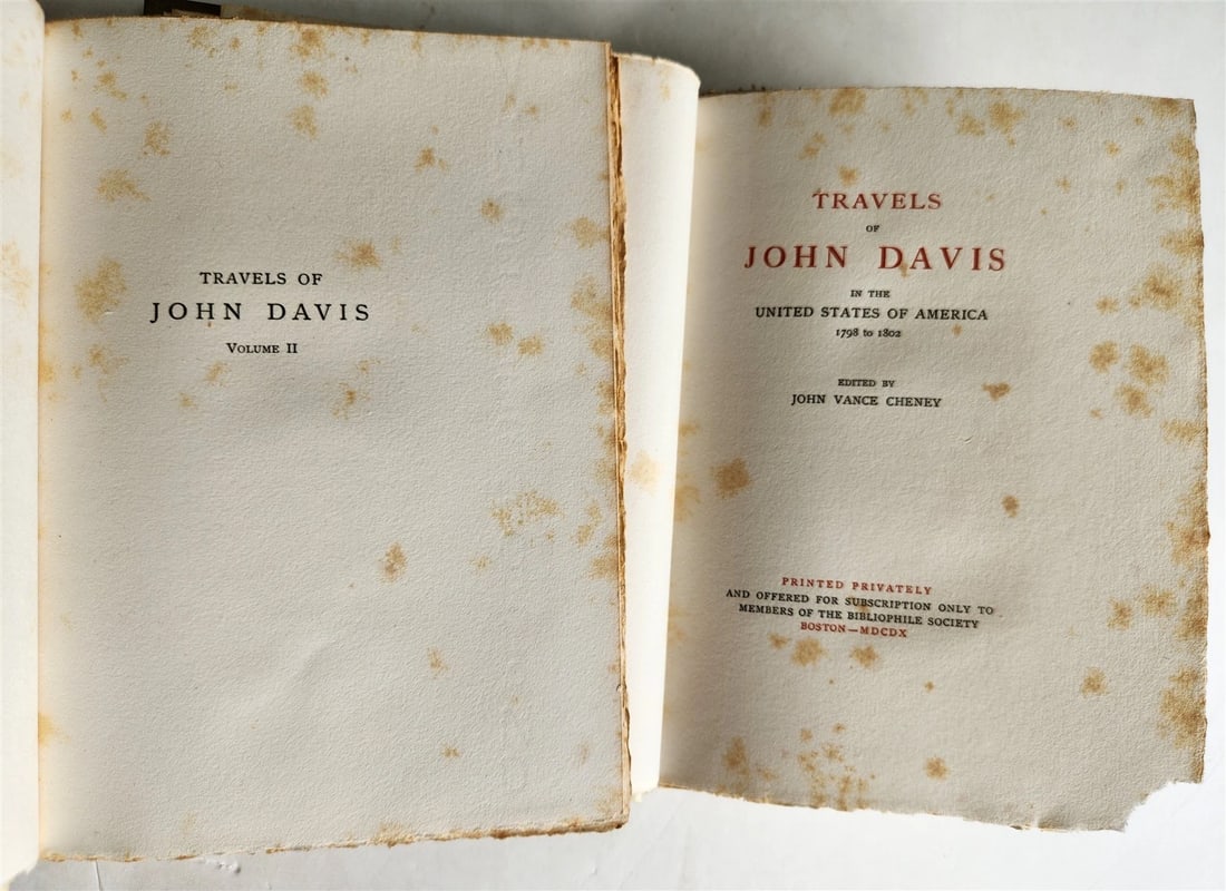 1910 TRAVELS OF JOHN DAVIS IN UNITED STATES OF AMERICA 1798-1802 2 vols ANTIQUE - 2