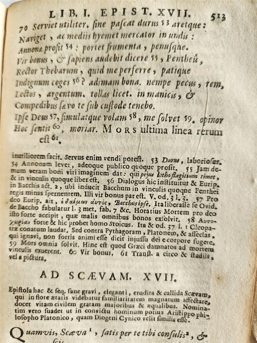 1696 HORACE POETRY w/ COMMENTARIES ANTIQUE VELLUM BINDING 17th CENTURY - 8
