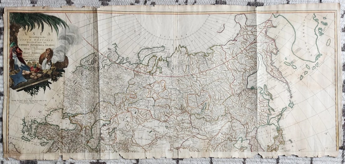 1772 ASIA MAP large 22 x 48" antique RUSSIA SIBERIA rare: Title: 1772 ASIA MAP large 22 x 48" antique RUSSIA SIBERIA rare Description: MAP of ASIA Asia, According to the Sieur D'Anville, Divided into its Empires, Kingdoms & States, shewing the European Settl