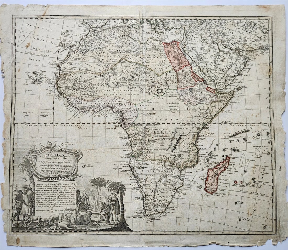 1737 AFRICA MAP antique 20 by 23": Title: 1737 AFRICA MAP antique 20 by 23" Description: MAP of AFRICA AFRICA SECUNDUM LEGITIMAS PROJECTIONIS STEREOGRAOHICAE REGULAS by Johann Matthias Hase (Ioh. Matthia Hasio) Nuremberg: Homann Heirs 