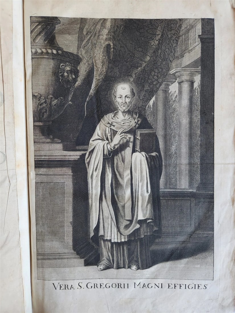 1705 ORDER of ST. BENEDICT WORKS SANCTI GREGORII 4 PIGSKIN FOLIO VOLS ANTIQUE - 14