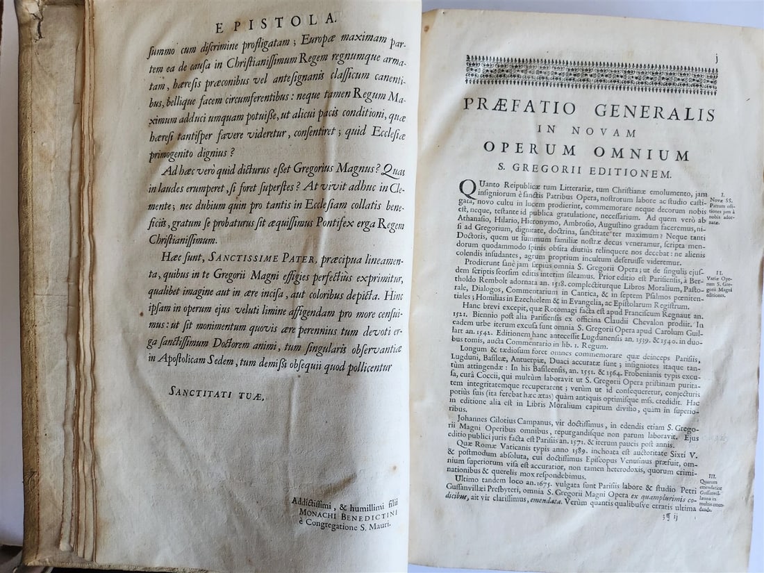 1705 ORDER of ST. BENEDICT WORKS SANCTI GREGORII 4 PIGSKIN FOLIO VOLS ANTIQUE - 17