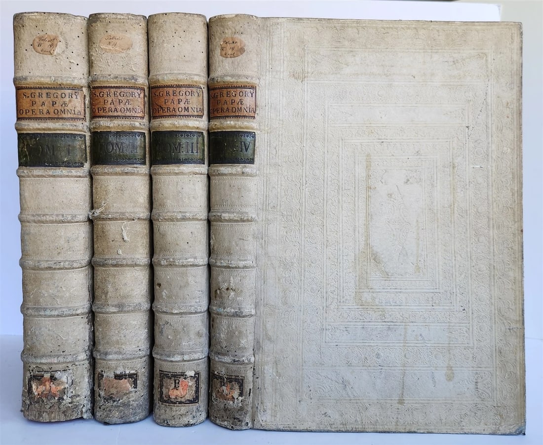 1705 ORDER of ST. BENEDICT WORKS SANCTI GREGORII 4 PIGSKIN FOLIO VOLS ANTIQUE (1 of 18)
