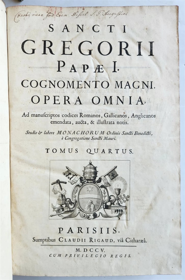 1705 ORDER of ST. BENEDICT WORKS SANCTI GREGORII 4 PIGSKIN FOLIO VOLS ANTIQUE - 4